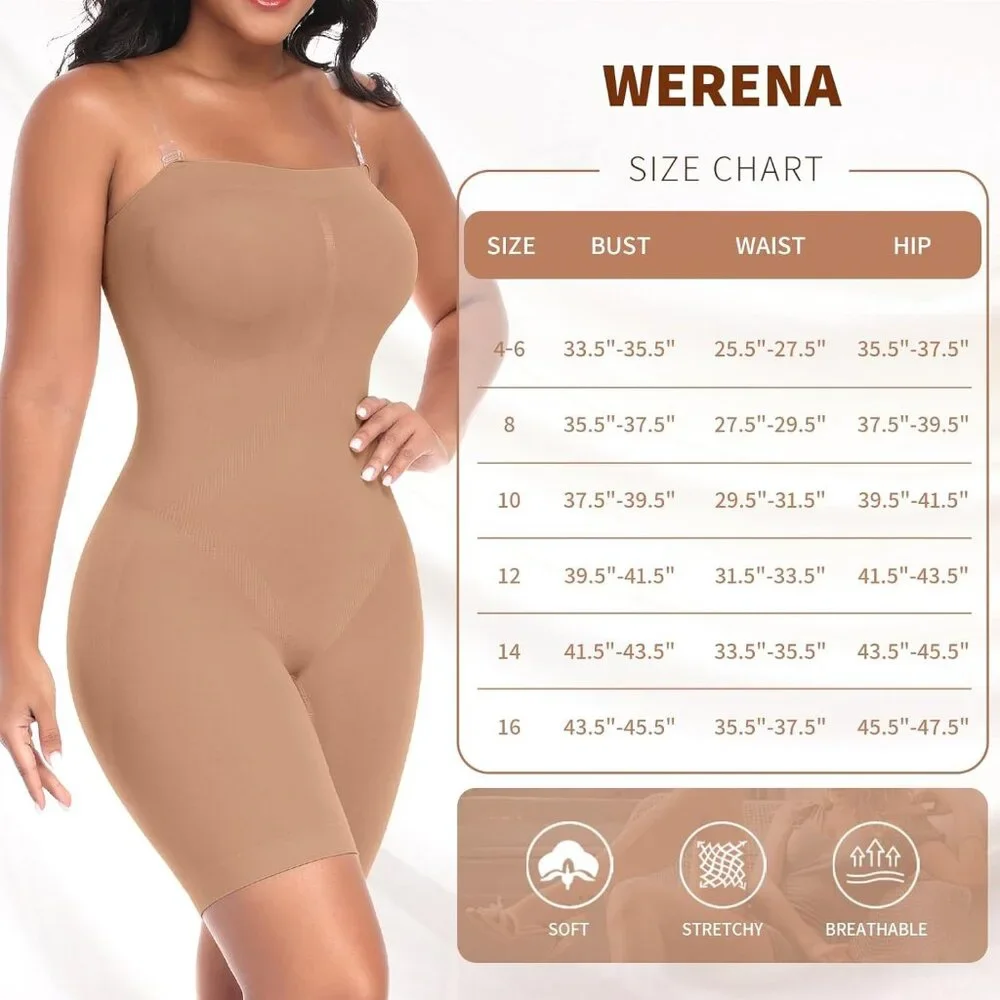Women's Latte Removable Strapless Shapewear Bodysuit Control Body Shaper Straps - Picture 6 of 6